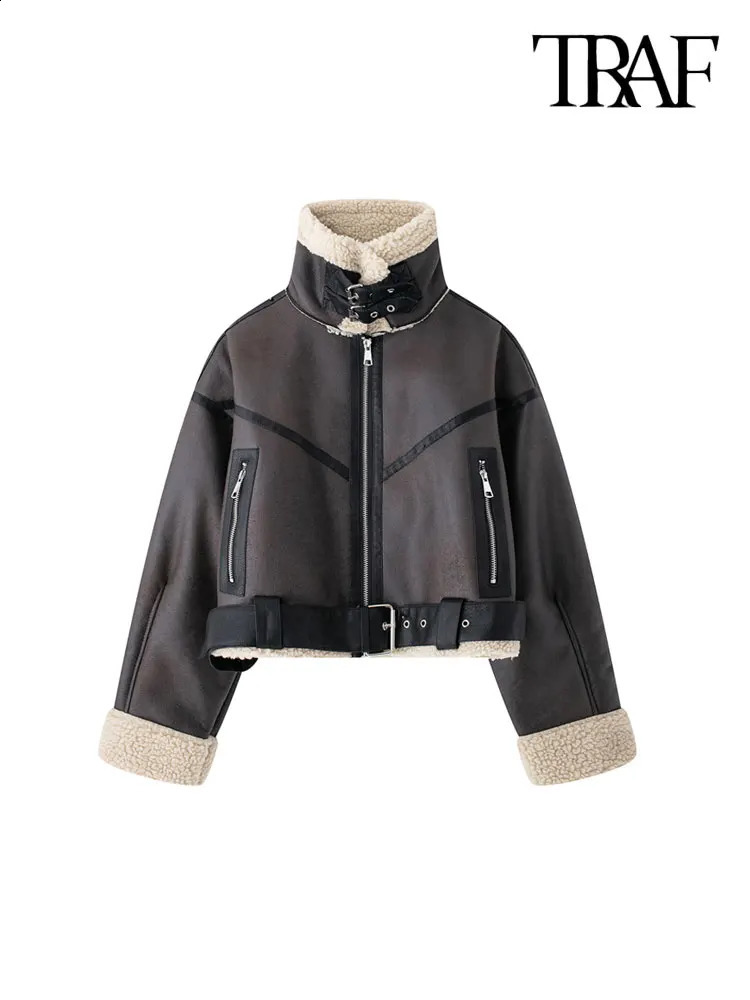 TRAF Winter Womens Fashion with Suede Sheepskin Jacket Coat Synthetic Wool Sheepskin Coat Fashion Top 241007
