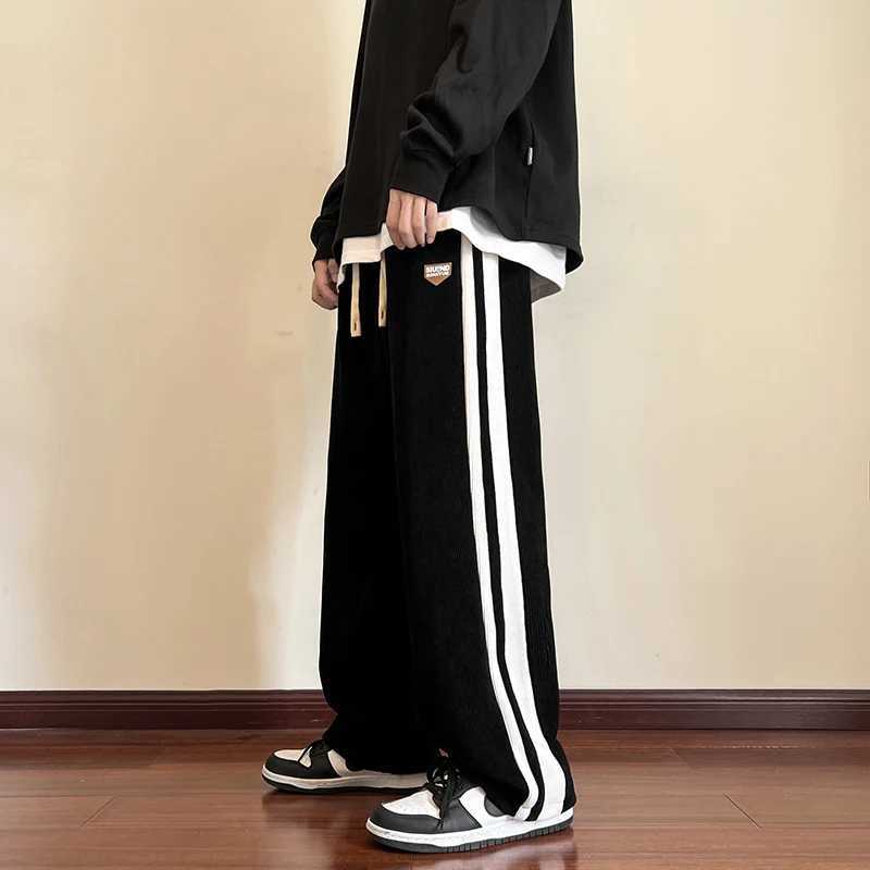 Baggy Striped Sweatpants for Men Straight-Leg Pants Fashion Hip Hop Streetwear Harajuku Trousers Casual Bottoms Y2K Male ClothesX241008