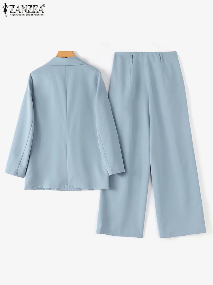 ZANZEA Women Elegant 2Piece Blazer Suits Fashion ed Lapel Sets High Waist Trouser 2pcs Outfits Office Lady Pant 241007