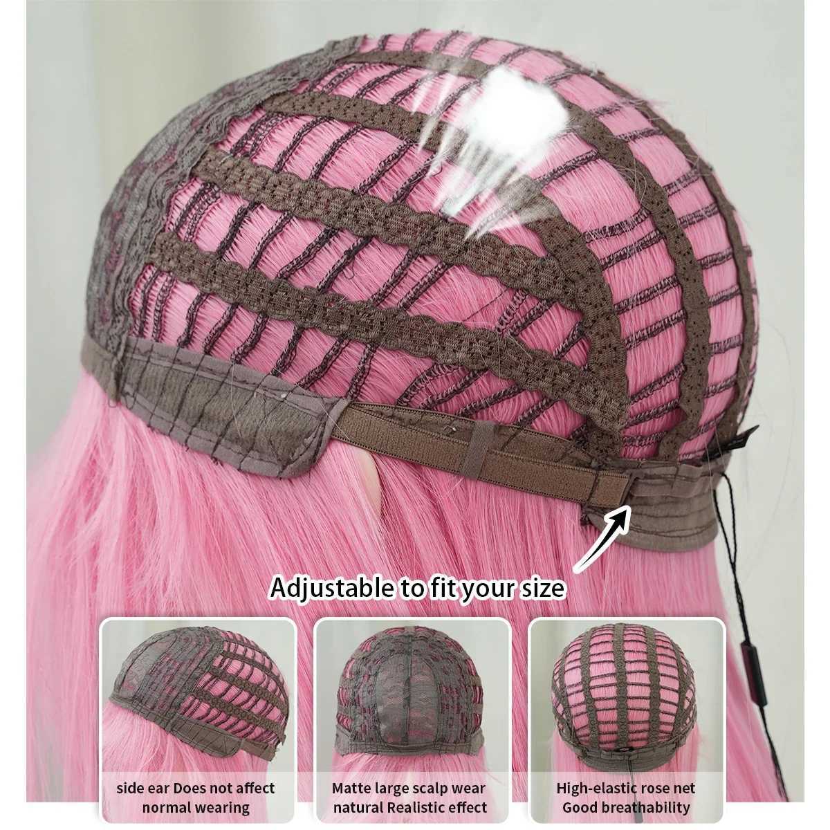 NAMM Long Straight Cherry Blossom Powder Wig For Women Daily Party Natural Synthetic Middle Part Wig Heat Resistant Fiber LongXJ241008