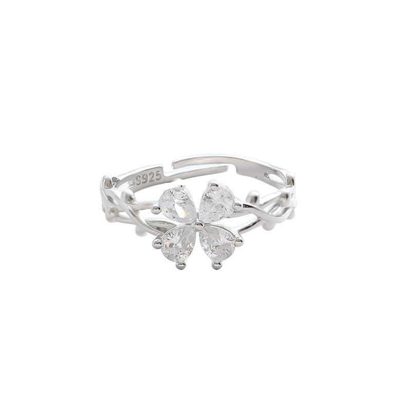 Four Leaf Flower Self Discipline for Women, Light Luxury, Small Elegant, Fashionable, Personalized, and Adjustable Opening Ring