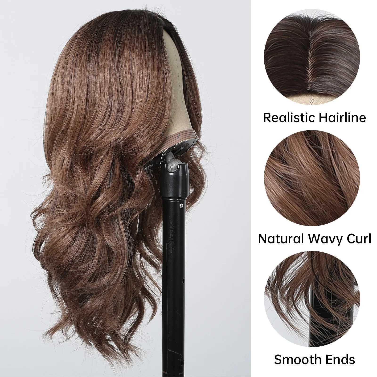 HENRY MARGU Honey Brown Synthetic Wigs Natural Wavy Wig for Women Ombre Brown Daily Soft Hair High Temperature Fiber Party UseXJ241008