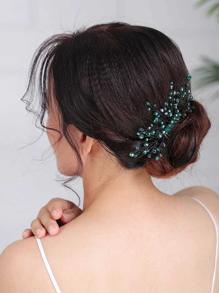 Wedding hairstyle accessories casual headwear green hair comb handmade headwear female brides hair jewelry parties and dances W241007