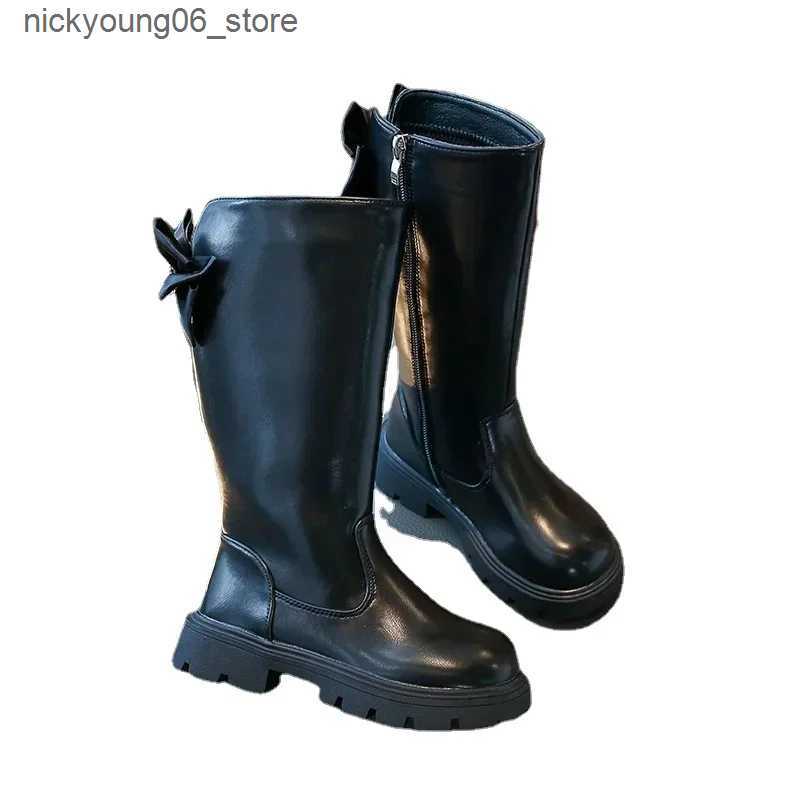 Boots Botas Platform Kid Boot Autumn/Winter 2023 Plush Fashion Princess Boot Bow Tie Long Boot Girl High Boots Medium Sized Kid Shoe L240910