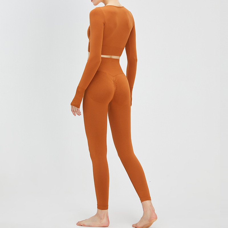 V-neck sexy yoga peach hip lifting exercise set, women's color outdoor fitness two-piece set