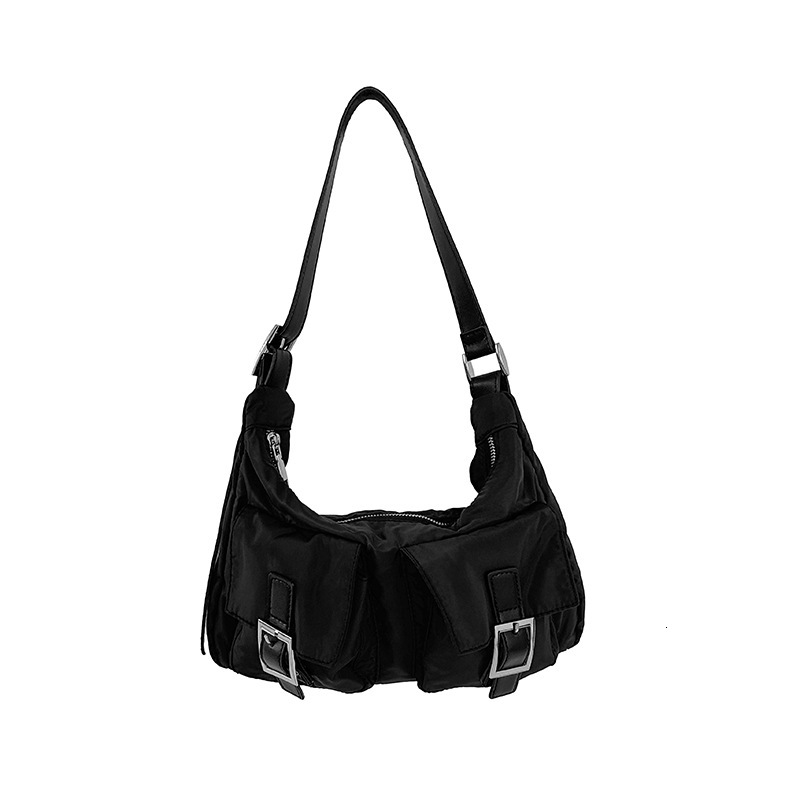 Small niche design, multi pocket casual nylon armpit bag, women's street trendy fashion versatile motorcycle bag