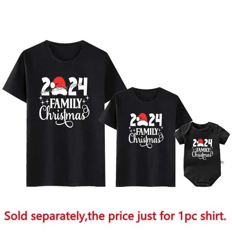 2024 Family Christmas Shirt Cotton Family Matching Set Mom Dad Child T-shirt Baby Pants Matching Pajamas Christmas Clothing Gifts W241008
