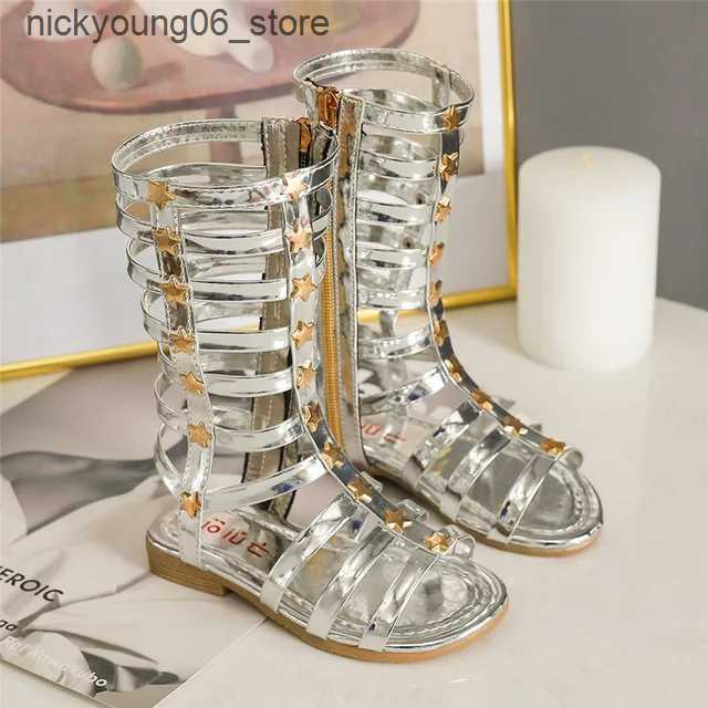 Boots Kids Sandals Summer Fashion Star Sandals High Boots Girls Princess Shoes Flat Heels Children Party Shoes L240910