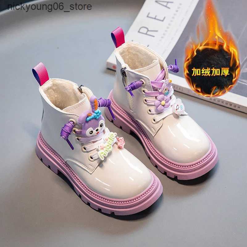 Boots Kids Boots For Girls Winter Warm Shoes for Children Fur Boots Chelsea Ankle Girls Toddlers Platform Booties PINKPURPLEBLACK L240910