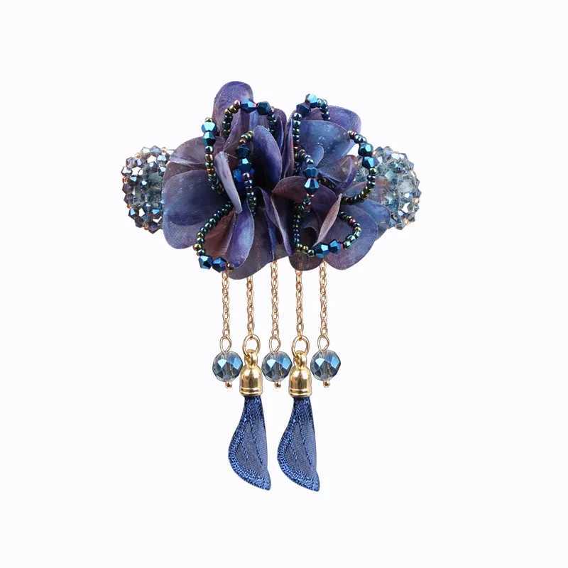 Fashionable and elegant linen flower tassel hairpin female hairpin retro back spoon spring clip crystal headdress jewelry gifts W241007