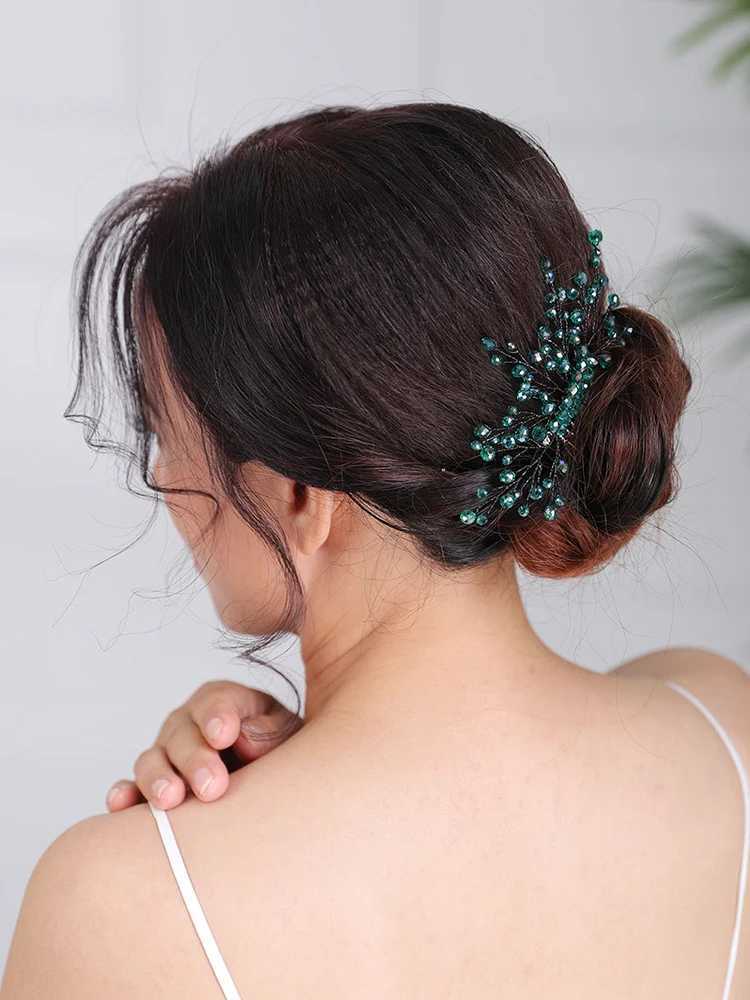 Wedding hairstyle accessories casual headwear green hair comb handmade headwear female brides hair jewelry parties and dances W241007