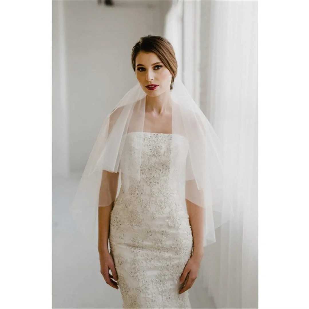 New Design Fashionable Short Thin Yarn Headwear Pearl Double layer Bridal Veil Ivory Wedding Accessories Simple Wedding Veil W241007