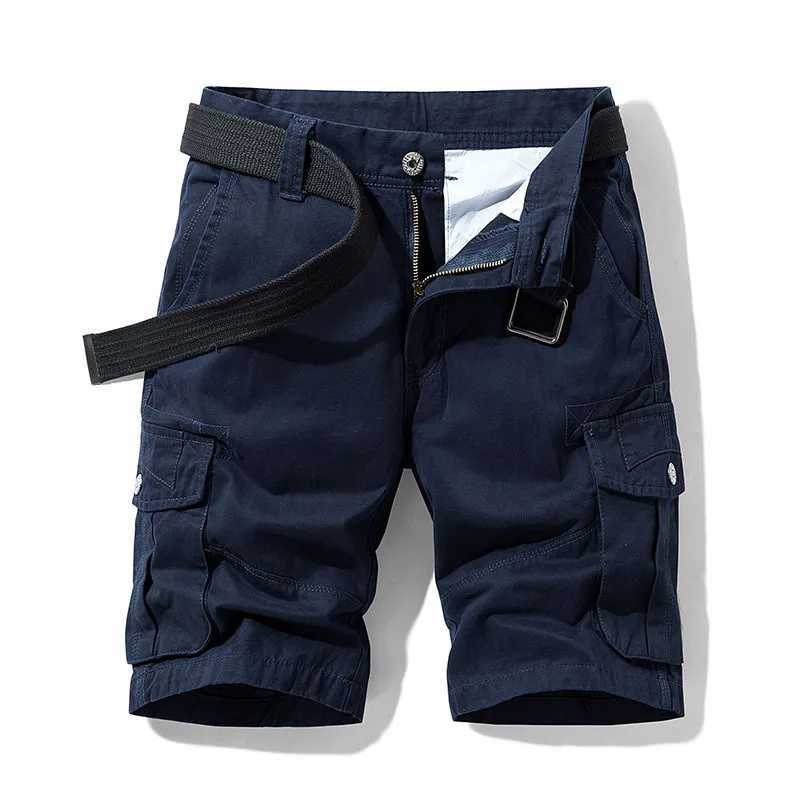 2024 Summer Mens Multi Pocket Military Cargo Shorts Mens Cotton Navy Mens Tactical Shorts 30-38 No Belt W241226