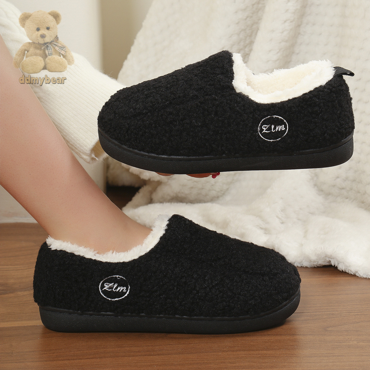 Ddmybear New Warm And Plush Versatile Shoes, Anti Slip Winter Bag Heel, Thick Soled Cashmere Cotton Slippers Chinese Brand Shoes F1008-17