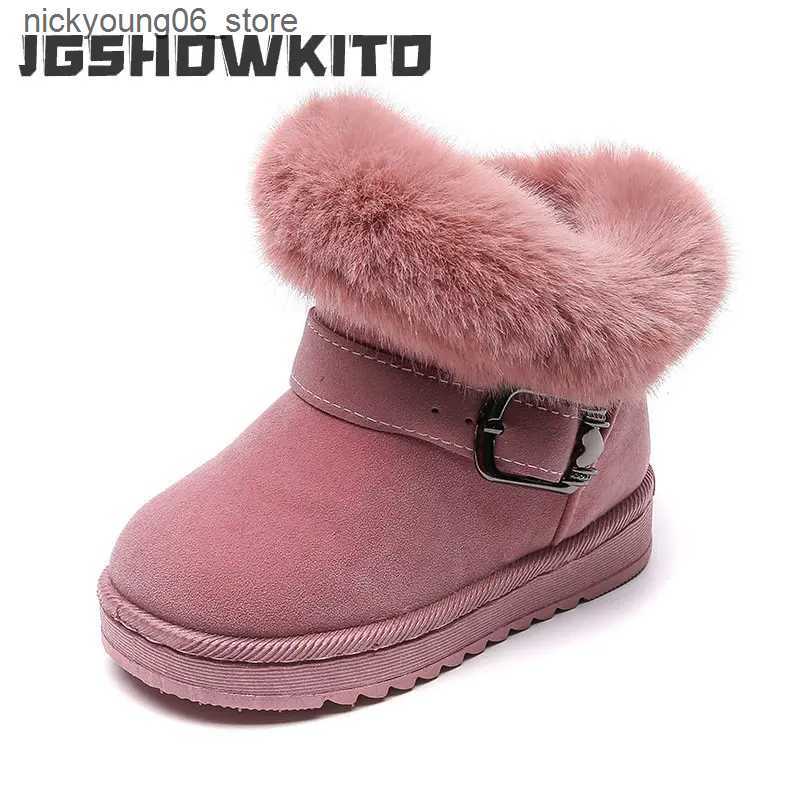 Boots Toddlers Girls Snow Boots 2023 Winter Brand New Kids Cotton Boots Fluffy Fur Thick Warm Children Snow Boots 21-37 Classic Sweet L240910