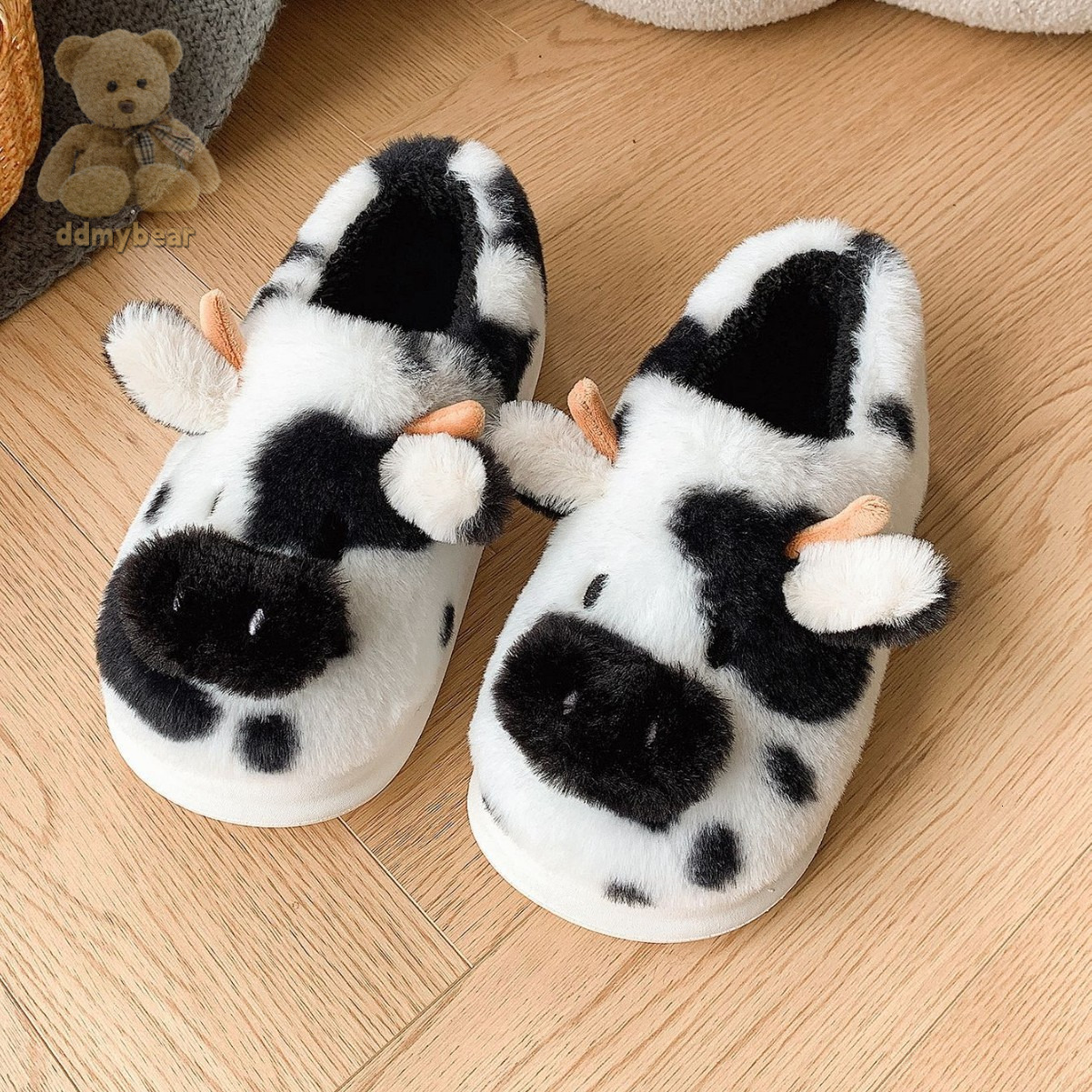 Ddmybear Thickened Bag Cartoon Cow Fur Slippers, Winter Leisure, Indoor Home, Warm And Non Slip Headband Chinese Brand Shoes F1008-25