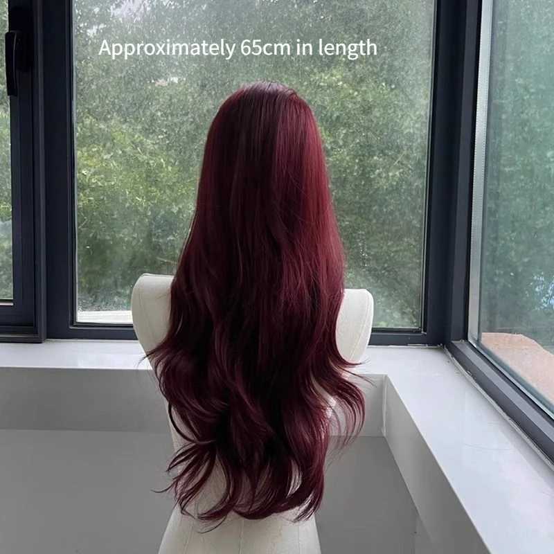 Red Wig Long Water Wave Lace Front Wig for Womens wigs Nature Synthetic Lace for Cosplay Daily Use Heat Resistant headband wigsXJ241008