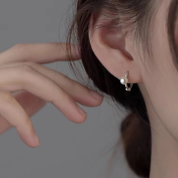 Pure sier needle pearl 2024 new for women with high-end feel, niche light earrings