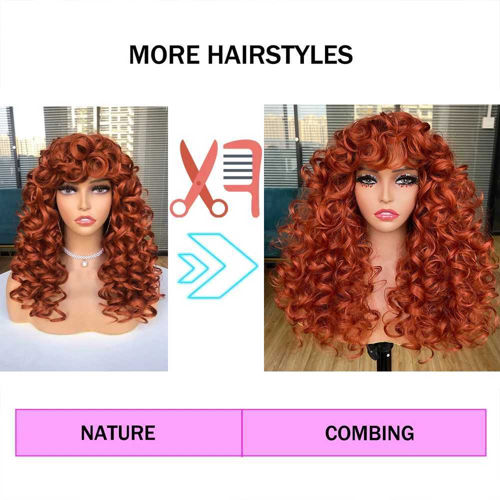Red Ginger Wig for Women Long Curly Wave Wigs with Bangs Copper Synthetic Wig Natural Cosplay Party Heat Resistant Hair HihooXJ241008