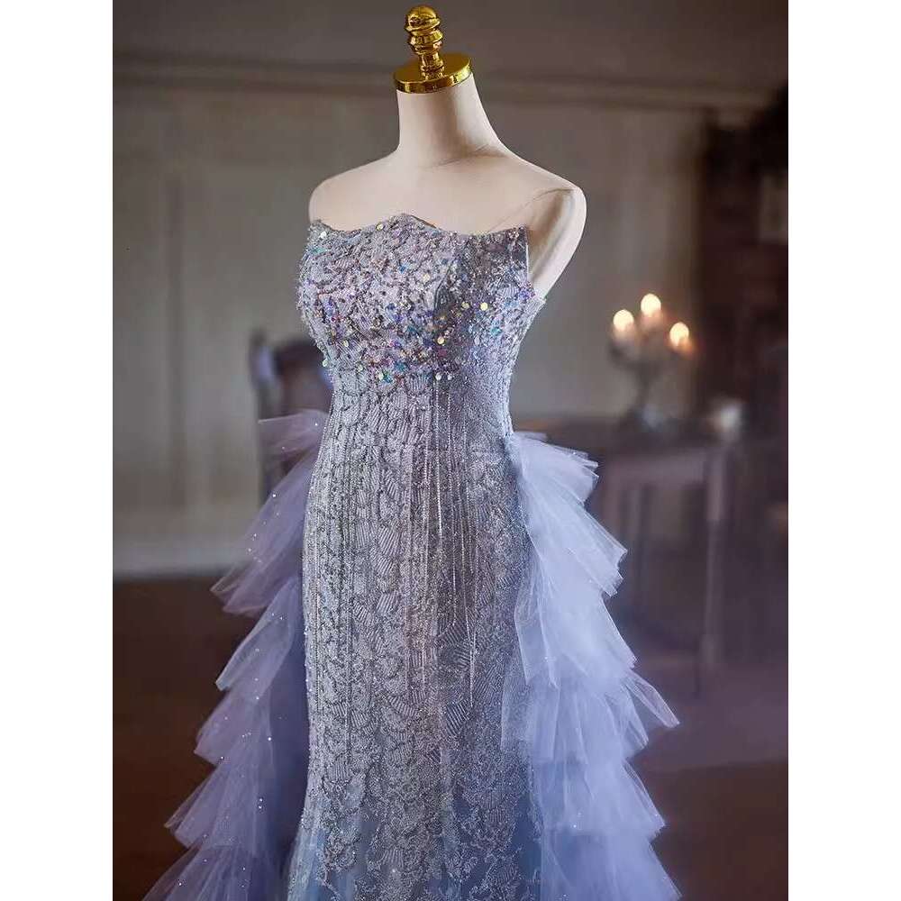 Real Picture Mexican Mermaid Formal Evening Dresses Strapless Beads iered Train Women Wedding Party Dress Prom Pageant Gown 2025