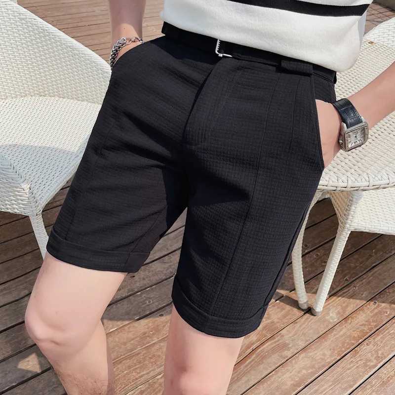 Plaid Summer Slim Fit Fashion Solid Shorts Mens Clothing Simple Match Casual Business Set Short Sleeve Mens S-3XLW240713