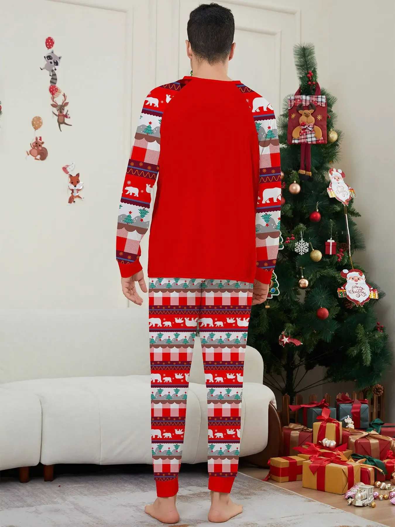2024 Cartoon Bear Printed Family Christmas Matching Pajamas Adult and Childrens Clothing Set Soft and Warm Pajamas Long Sleeve Loose Pajamas W241008