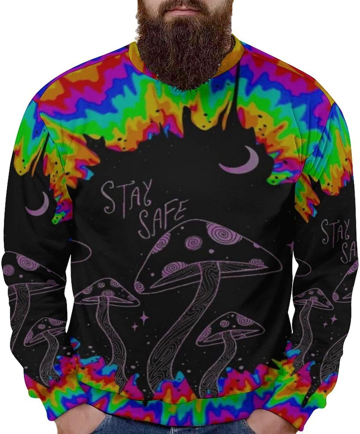 Long Sleeve Shirts for Men sweatshirt Men's Abstract Colorful Mushroom Art Fashion Sweatshirt Trippy Hippy Long Sleeve Crewneck Pullover T shirt 