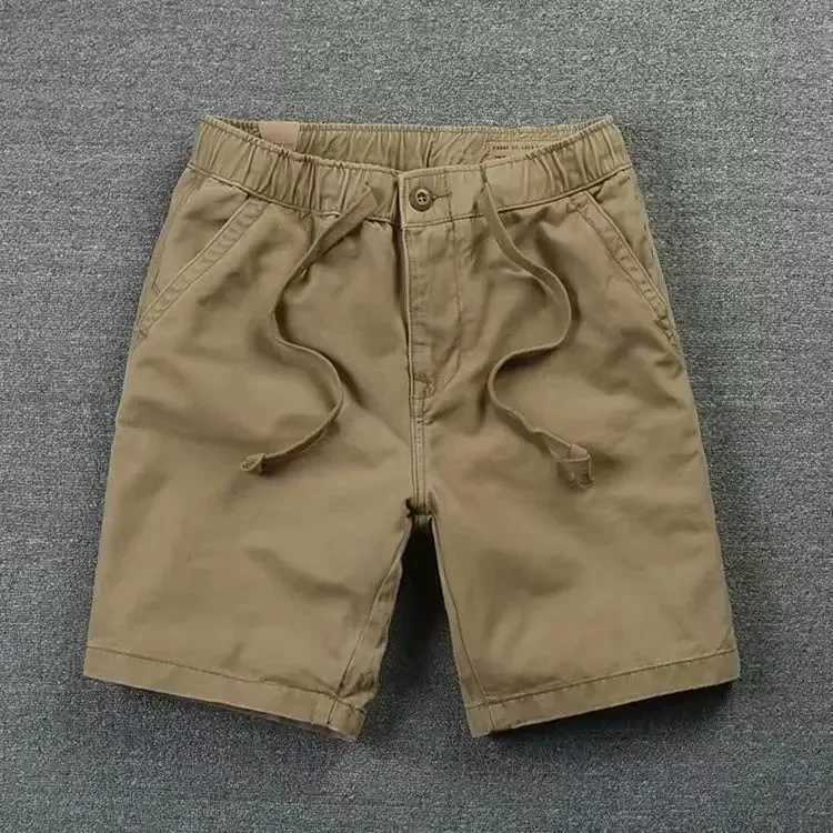 Casual and fashionable mens summer shorts solid color cotton casual slim fit work pants black mens work pantsW240713