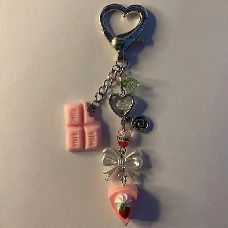 Handmade chocolate strawberry cake mobile phone ornaments food keychain y2kX241008