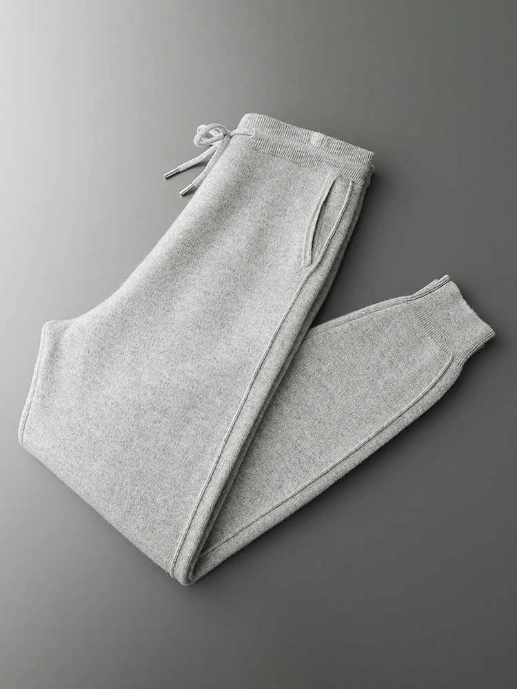 Mens Cashmere Pants Thick Sweatpants 100% Merino Wool Knit Autumn Winter Smart Casual Wool TrousersX241008