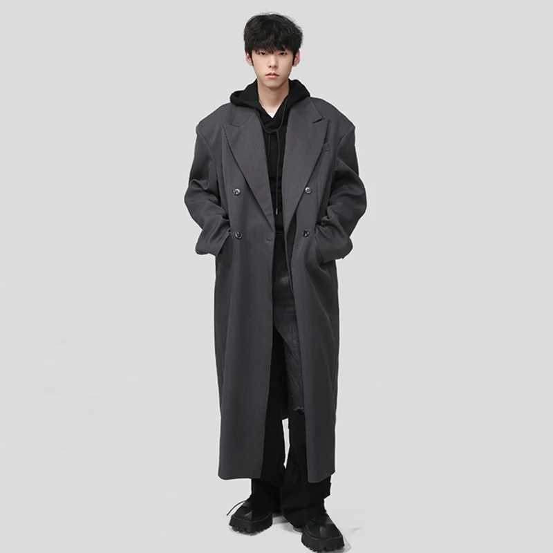 SYUHGFA Tide Mens Long Coat Korean Style High end Simple Casual Knee Coat Autumn Trend Winter Windproof W241007