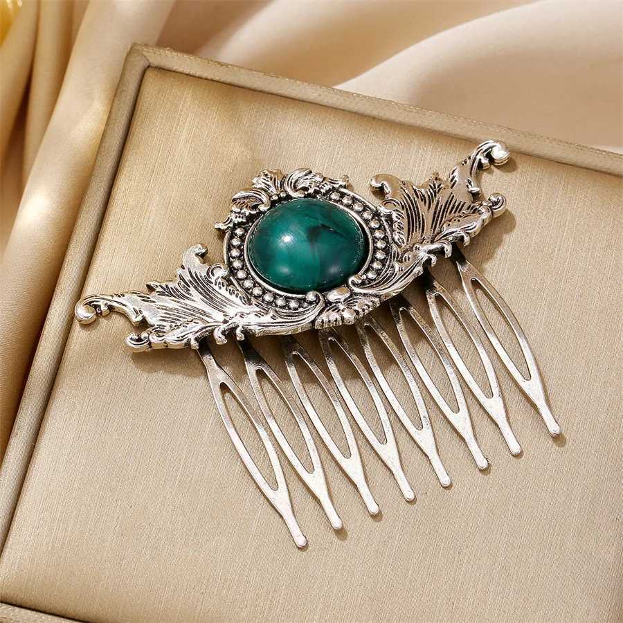New fashion retro ethnic style hair comb suitable for women simple hollow alloy zircon resin hair daily wear hair accessories W241007