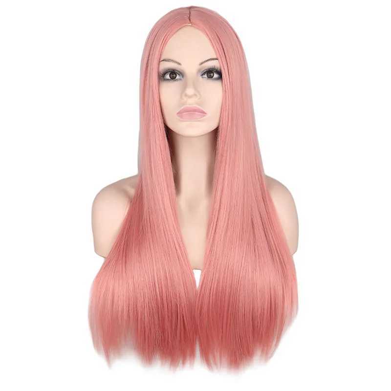 70CM Long Pink Straight Wigs Cosplay Natural Synthetic Women s Wig Heat Resistant HairXJ241008