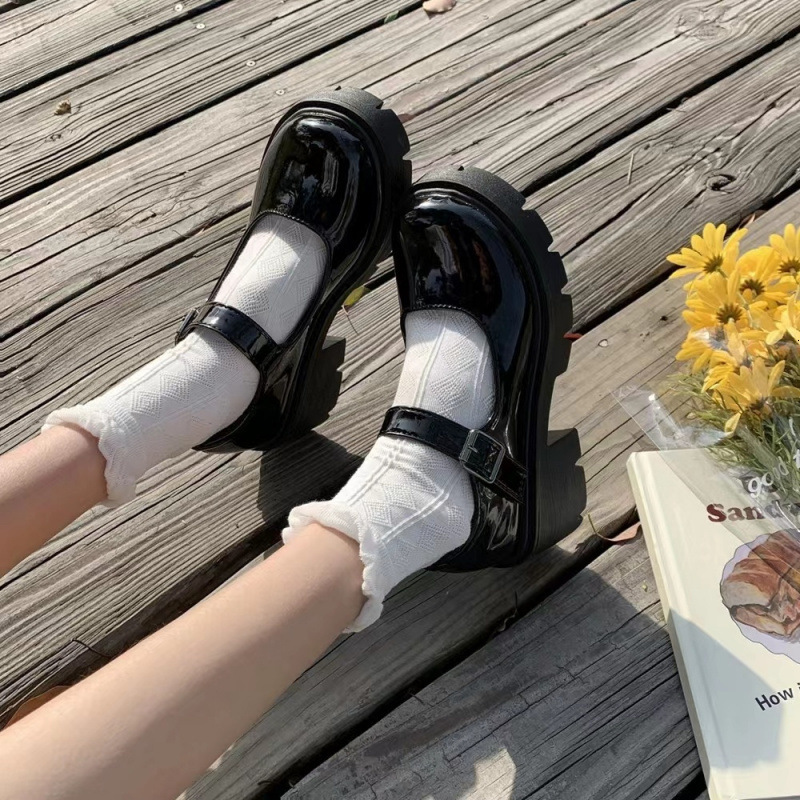 Round toe small leather shoes, women's British style, small fragrance style, JK uniform, black thick sole, one button Mary Jane shoes, single sho