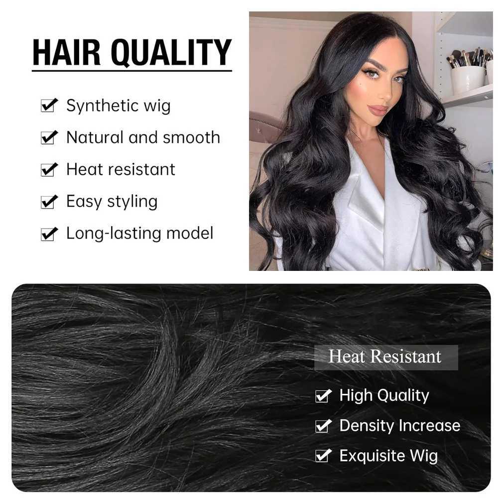 WIGNEE28 Inch Long Body Wave Wig Synthetic Hair Black Wigs for Women Cheap Wigs on Sale Clearance Heat Resistant Fiber Daily UseXJ241008