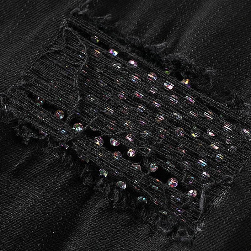 Spring/Summer Selling Mens White Distressed Diamond Jeans Slim and Suitable for American Street Trendy Jeans 241008CJ