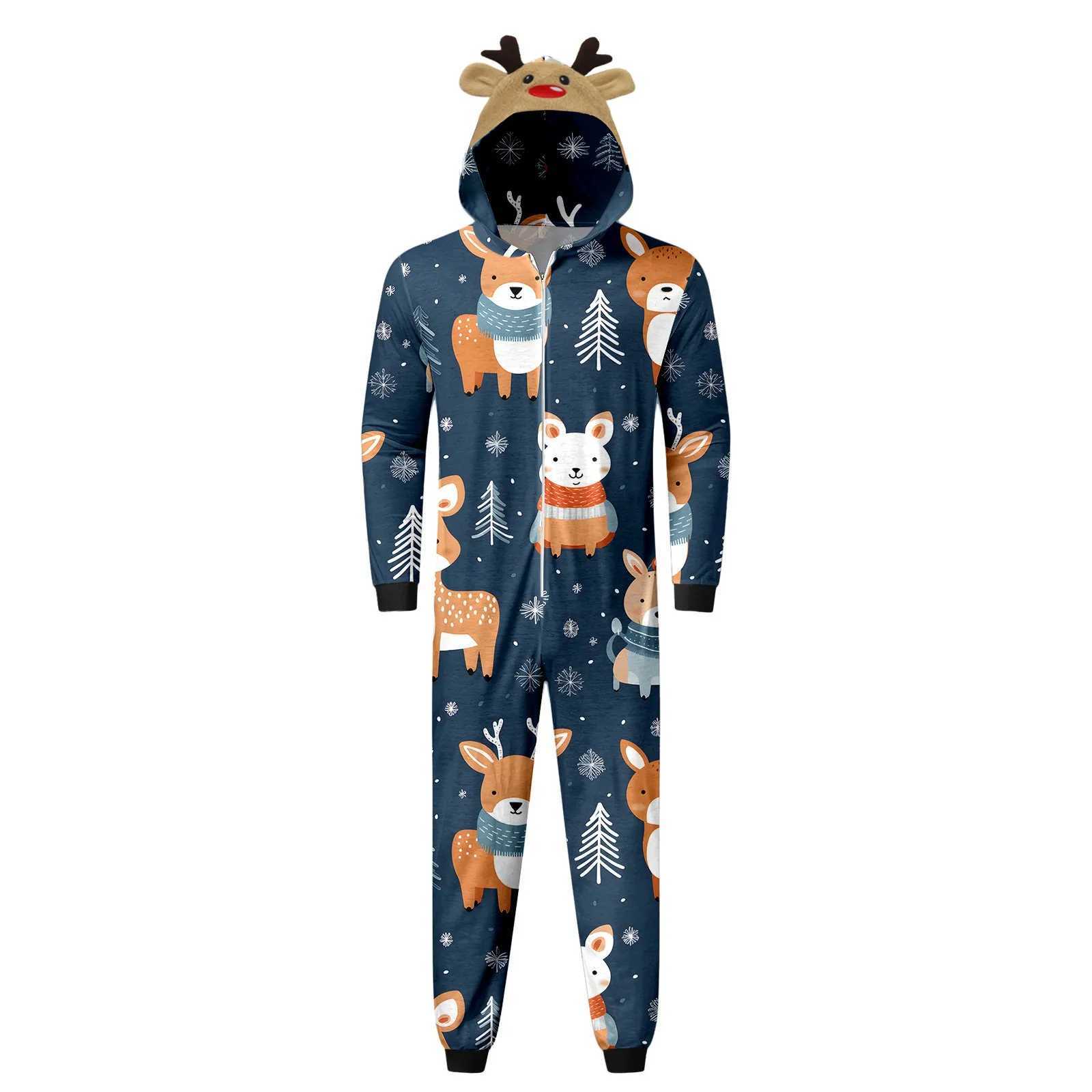 Christmas long sleeved cute deer head mens hoodie with soft zipper jumpsuit holiday family matching pajama set W241008