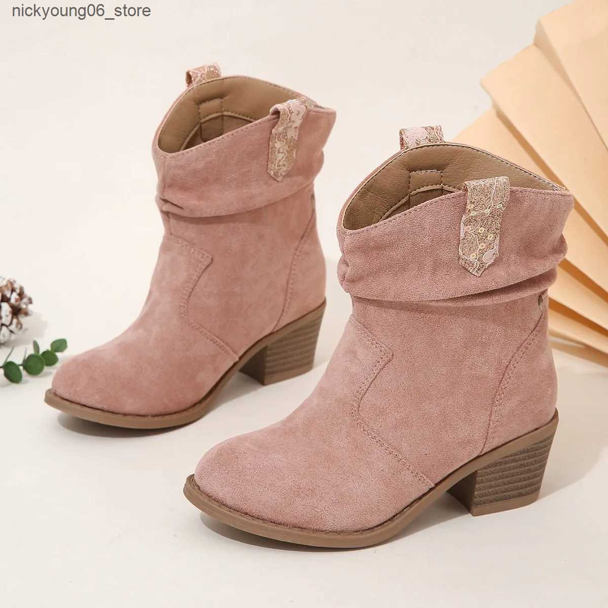 Boots Girls Boots High Heels Slip-on Children Fashion Boots Non-slip Elegant Princess Shoes 2023 New Spring Kids Boots Drop Shipping L240910