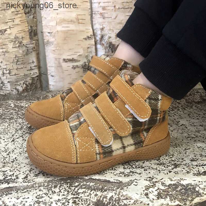 Boots PEKNY BOSA kids shoes leather boots barefoot shoes kids girl boots soft bottom stiching sole sneakers for boys size 25-35 L240910