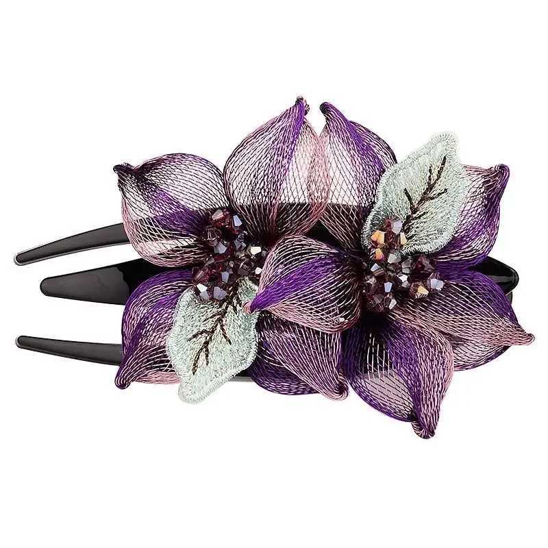 Fashionable and elegant woven copper wire floral hair female back head accessories acrylic spoon and tailcoat clip for wearing W241007