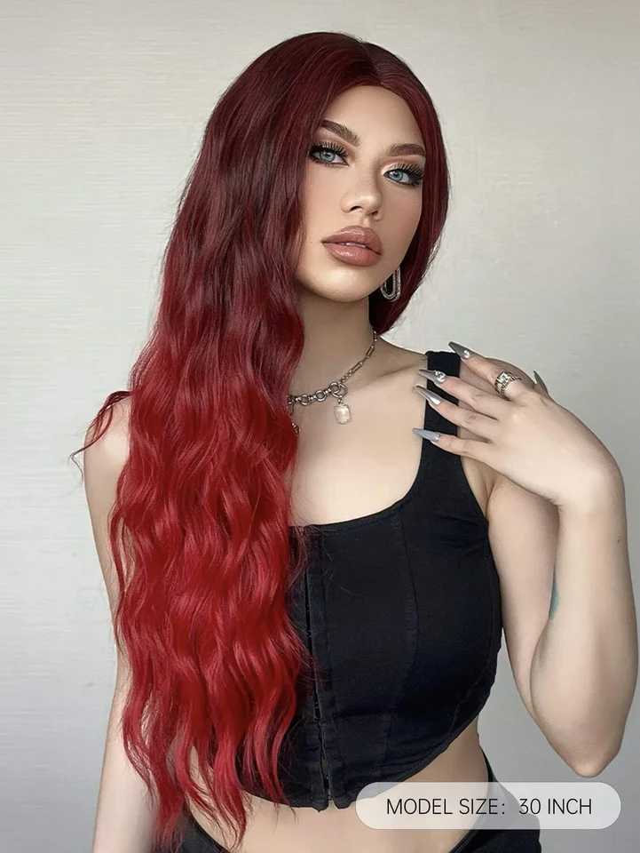 HENRY MARGU Red Loose Wave Wigs Ombre Long Middle Part Wig Heat Resistant Synthetic Hair for Daily Use Soft Smooth Fake HairXJ241008