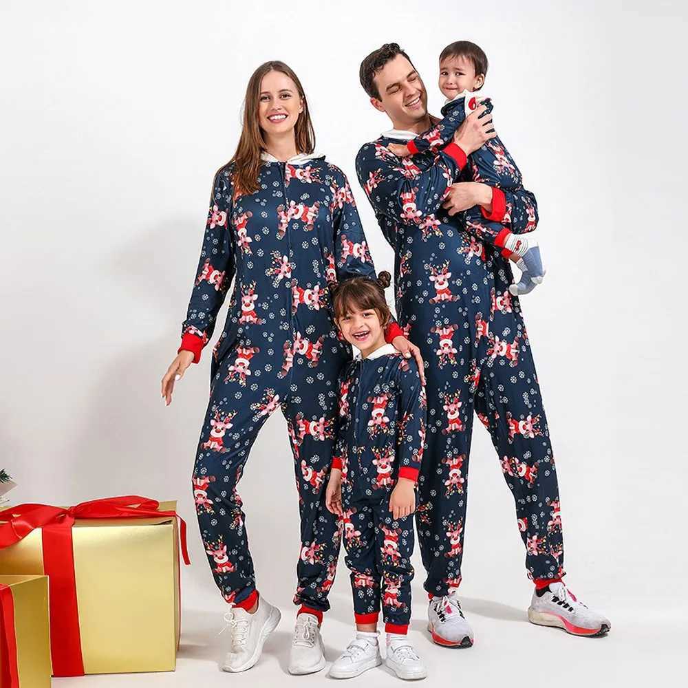 Christmas Family Matching Set Cartoon Elk Printed Pajama Hoodie Adult Childrens Family Pajama Set Christmas Costume W241008