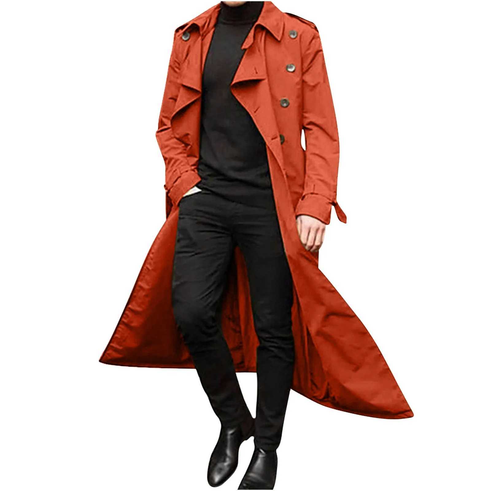 Mens autumn and winter long trench jacket double chest jacket loose jacket mens jacket mens jacket W241007