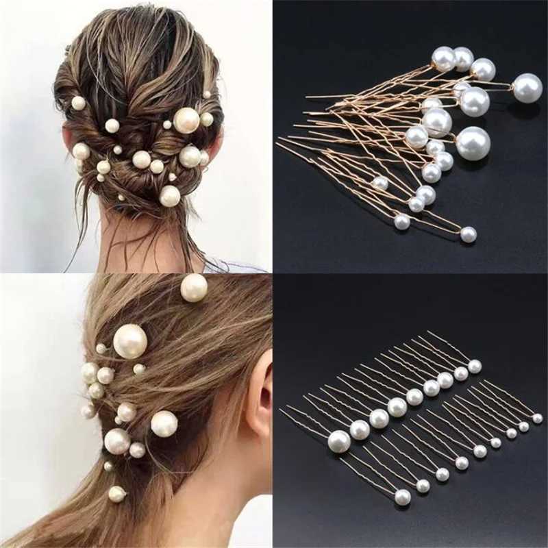 Fashion U-shaped pin metal bucket clip hair clip simulated pearl bridal headpiece wedding hairstyle design tool W241007