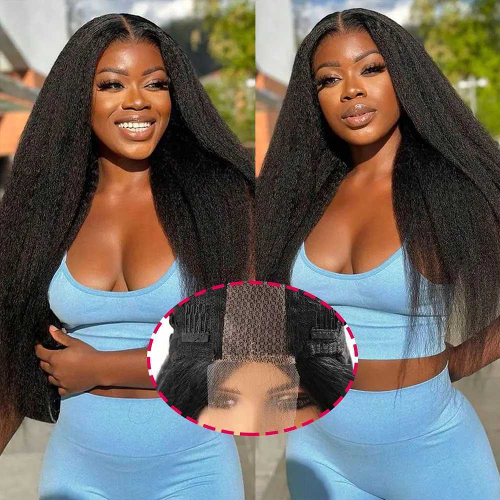 Kinky Straight Synthetic Lace Front Wig Yaki Straight 41 Lace Frontal Wigs Yaki Lace Front Wigs for Black WomenXJ241008
