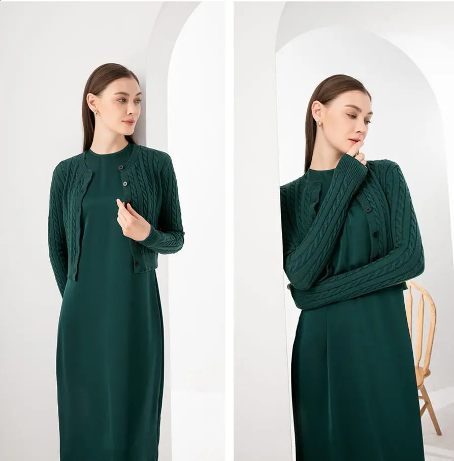 AS woman clothes maxi satin dress knitted rib cable cardigan Autumn Winter collection 240924
