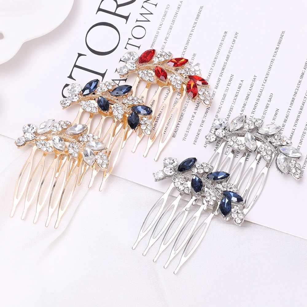 Crystal leaf hair clip comb suitable for female brides hair jewelry wedding hair accessories rhinestone party hair clip W241007
