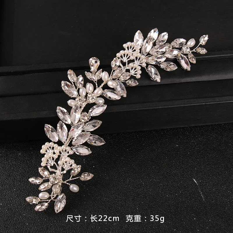 Silver Crystal Pearl Leaf Headband Hairband Female Bride Wedding Hair Accessories Jewelry Vine Headband W241007