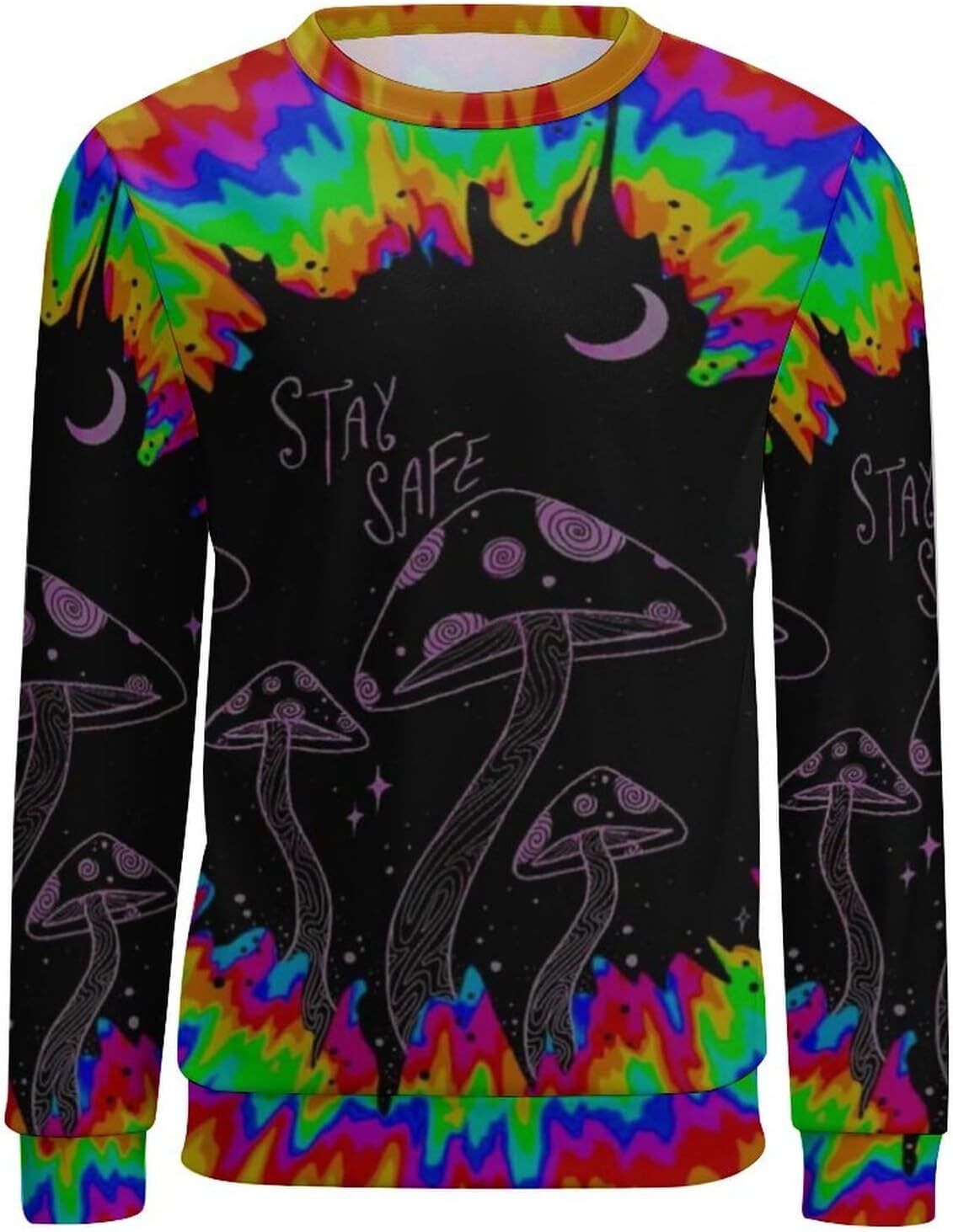 Long Sleeve Shirts for Men sweatshirt Men's Abstract Colorful Mushroom Art Fashion Sweatshirt Trippy Hippy Long Sleeve Crewneck Pullover T shirt 