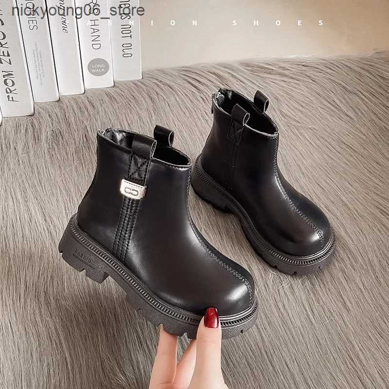 Boots New Childrens Boot Winter Warm Girls Black Boots School Versatile Thick Bottom Kids Fashion Ankle Cotton Boots Non-slip Causal L240910